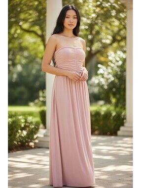 Ladies Formal Strapless Dress by Dress Tells, Blush Pink, Sz Med, Chiffon Ruched